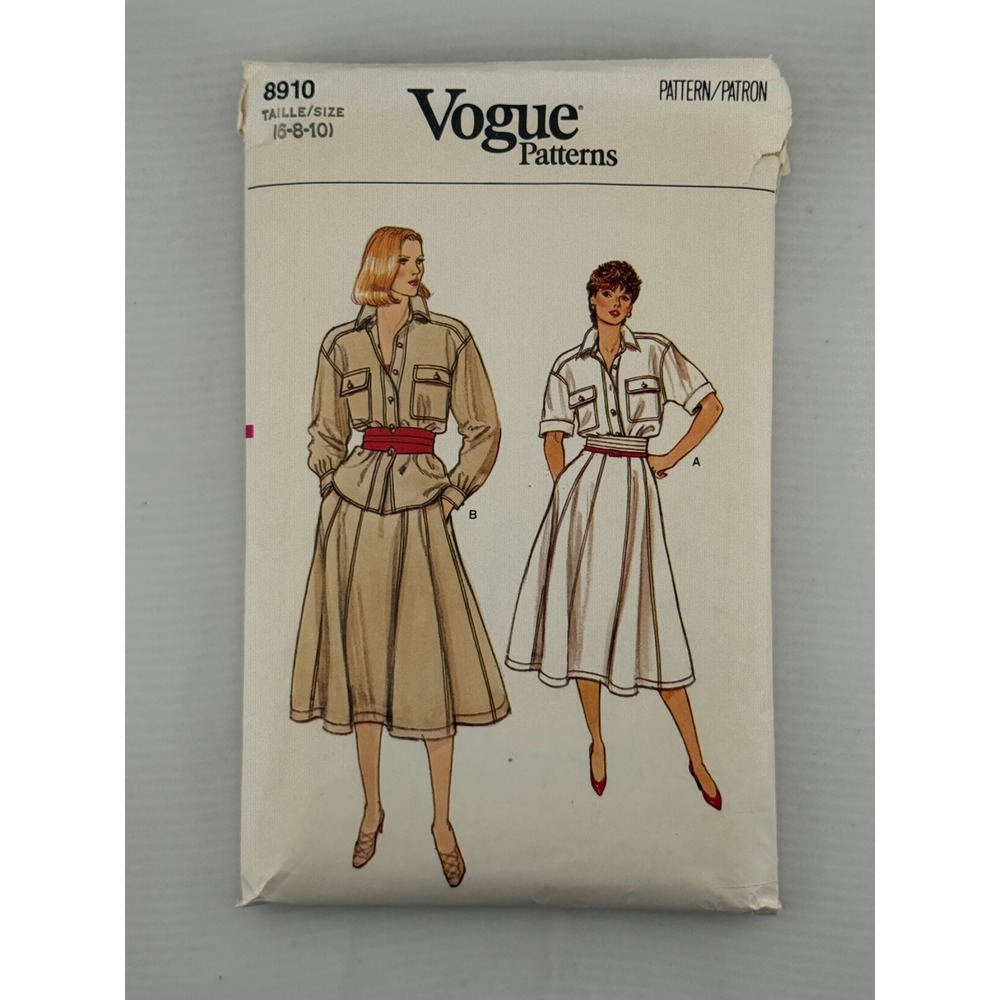 Vogue 8910 Sewing Pattern Misses Size 6-8-10 Safari Shirt Skirt Set Cut Good